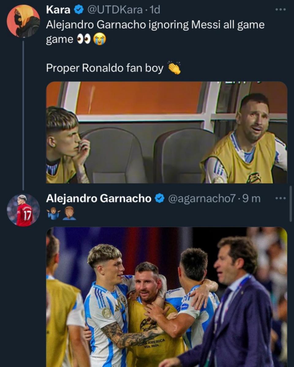 Acusaron a Garnacho de tener una mala relación con Lionel Messi y el delantero lanzó una respuesta contundente