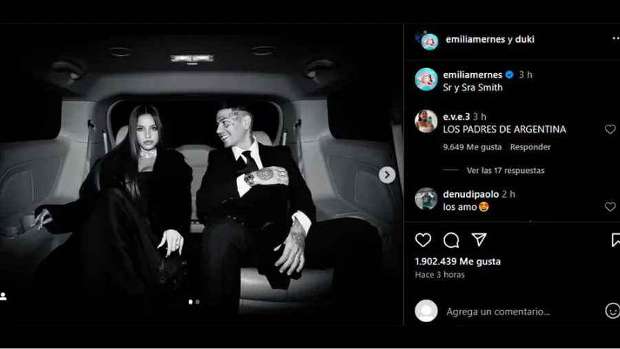 Así fue la llegada de Emilia Mernes y Duki al casamiento de Oriana y Dybala