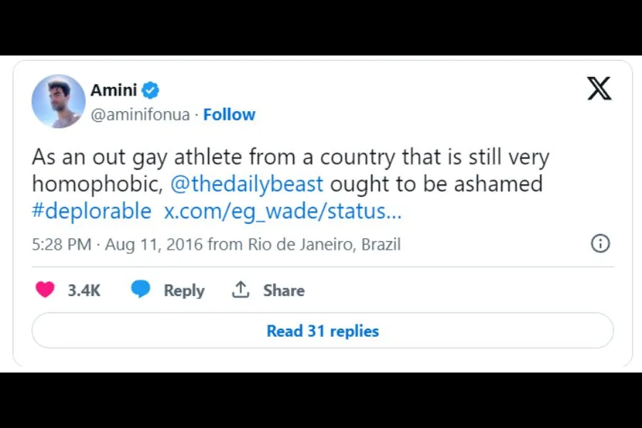 REPUDIA SOCIAL. Deportista olímpico repudió el artículo del periodista de Daily Beast./Foto: CAPTURA DE PANTALLA