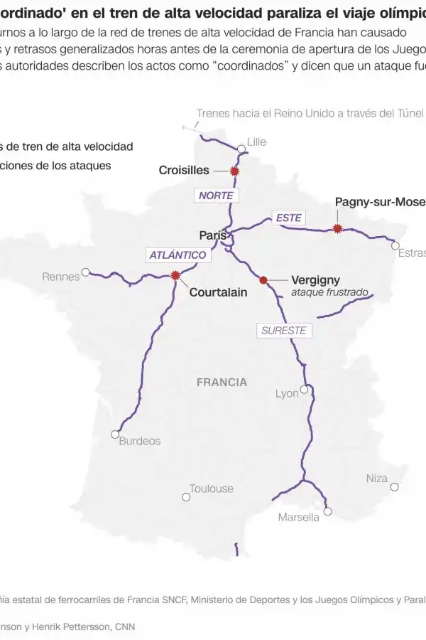 Francia: trenes cancelados y denuncia de sabotaje previo a la ceremonia de los Juegos Olímpicos