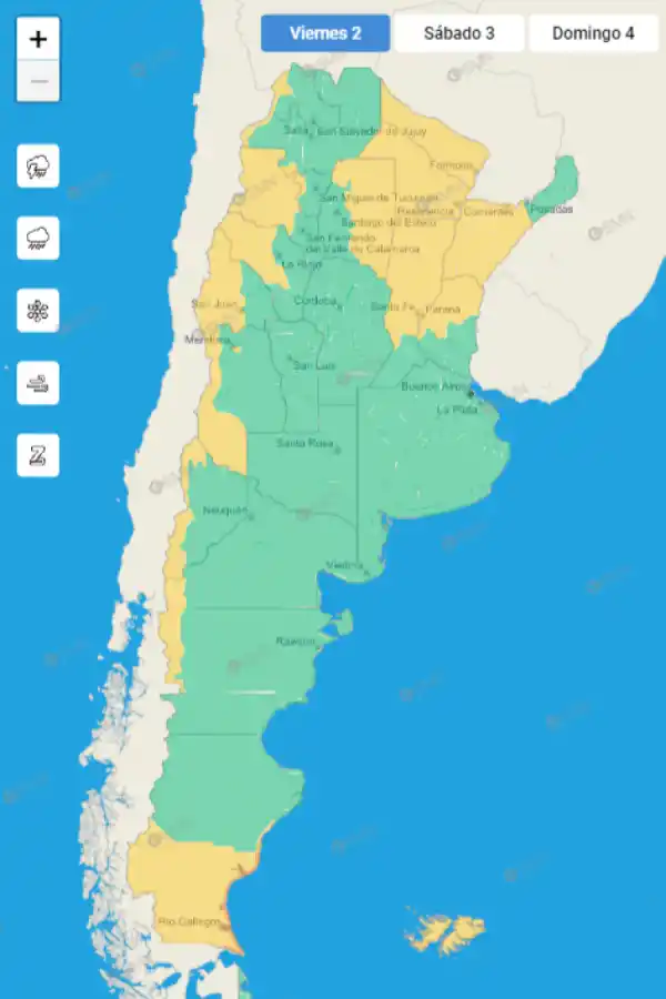 Mapa de alertas del Servicio Meteorológico Nacional