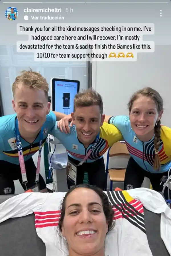 DESCARGO. La atleta dijo que ya estaba recuperándose, cinco días después enfermarse de nadar en el Río Sena. / INSTAGRAM @clairemicheltri.