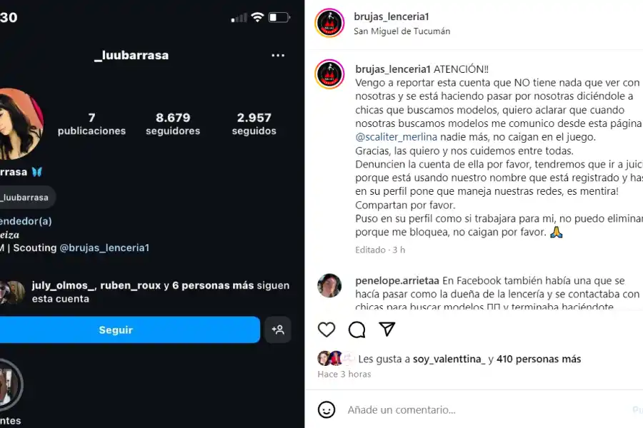 La publicación que hizo en Instagram Burjas Lencería