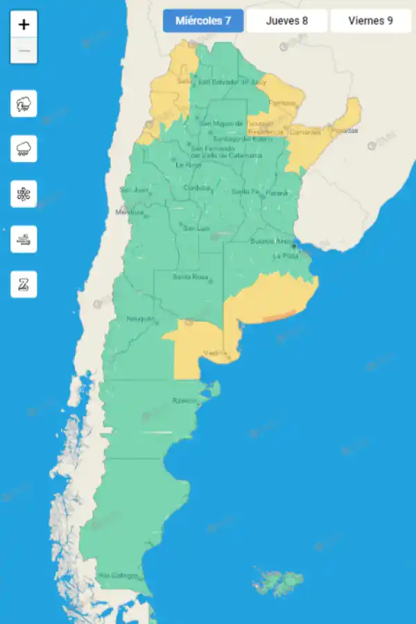 Mapa de alertas del Servicio Meteorológico Nacional