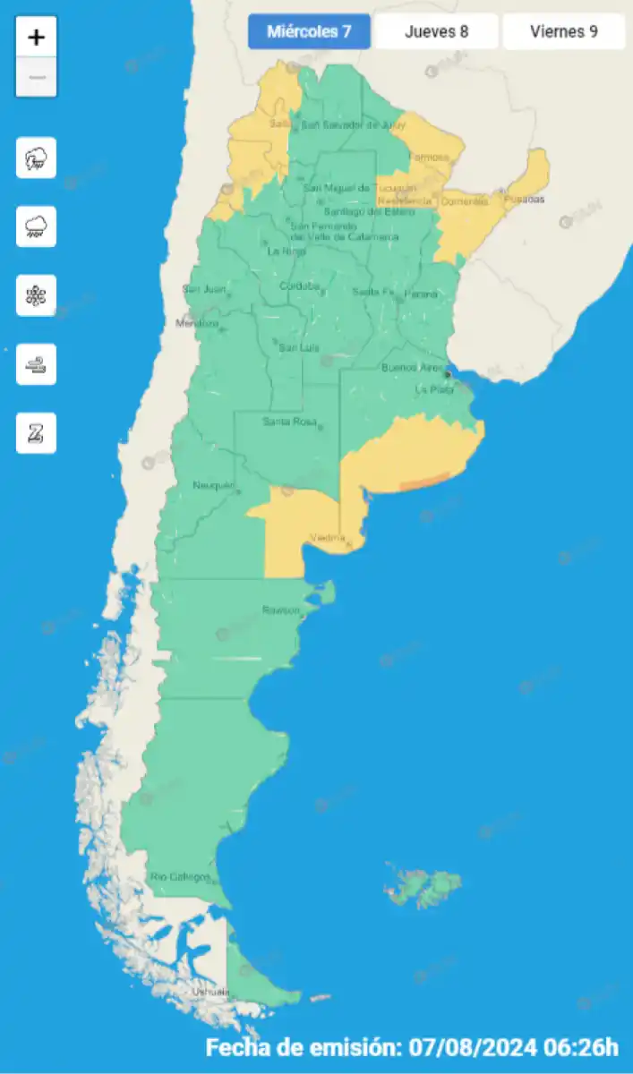 Mapa de alertas del Servicio Meteorológico Nacional