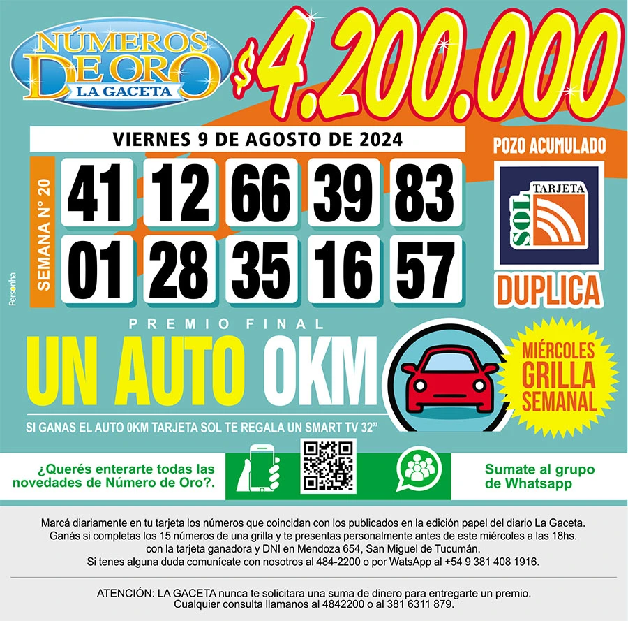 Los Números de Oro de LA GACETA del 9 de agosto de 2024