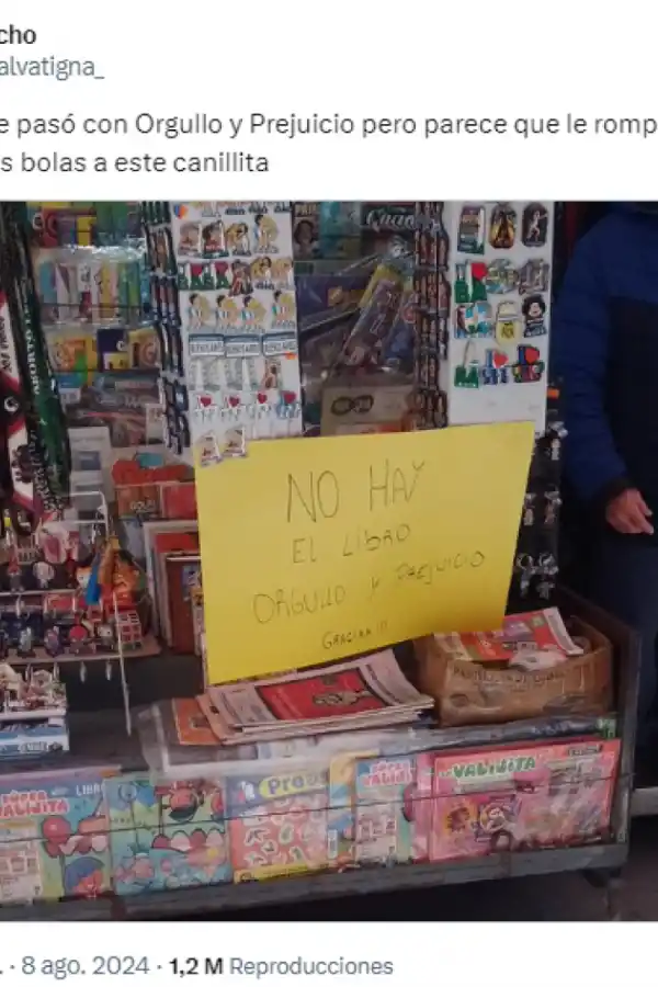 AGOTADO. Los kioscos fueron arrasados en búsqueda del libro viral de Jane Austen. / X.