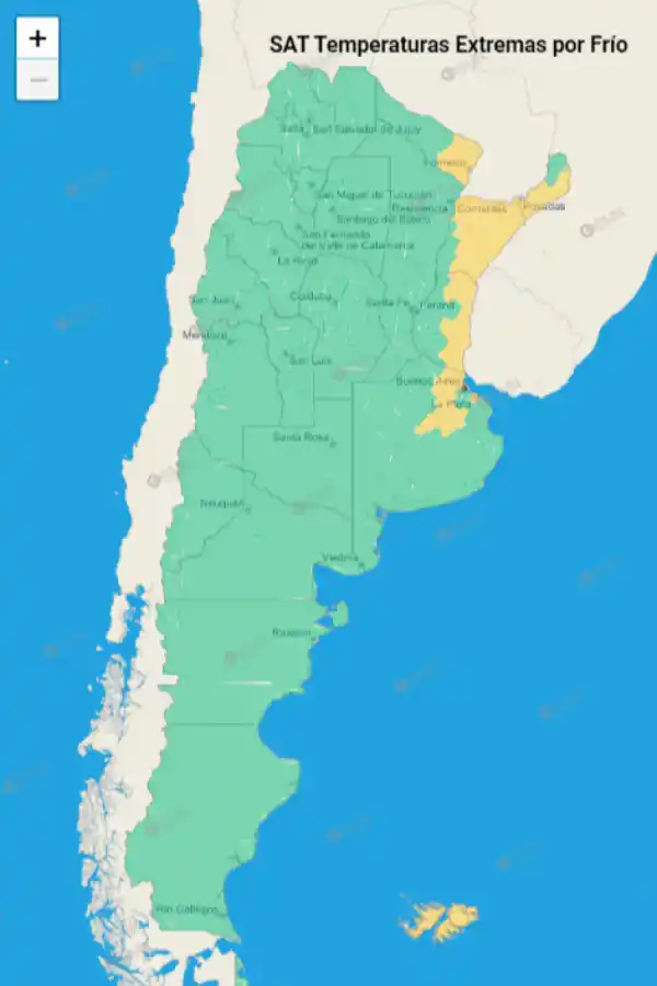 Mapa de alertas del Servicio Meteorológico Nacional