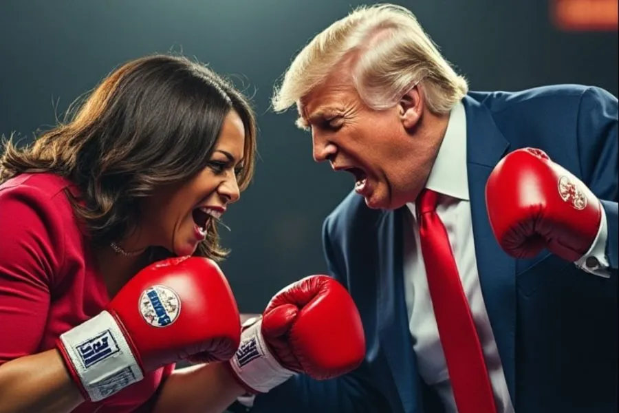 IMÁGENES FALSAS. Trump versus Kamala en un ring creado por la IA Grok./CAPTURA DE PANTALLA