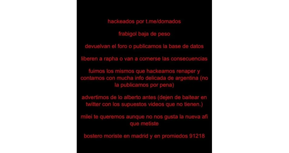 El mensaje de presunto hackeo que se viralizó en las redes sociales.