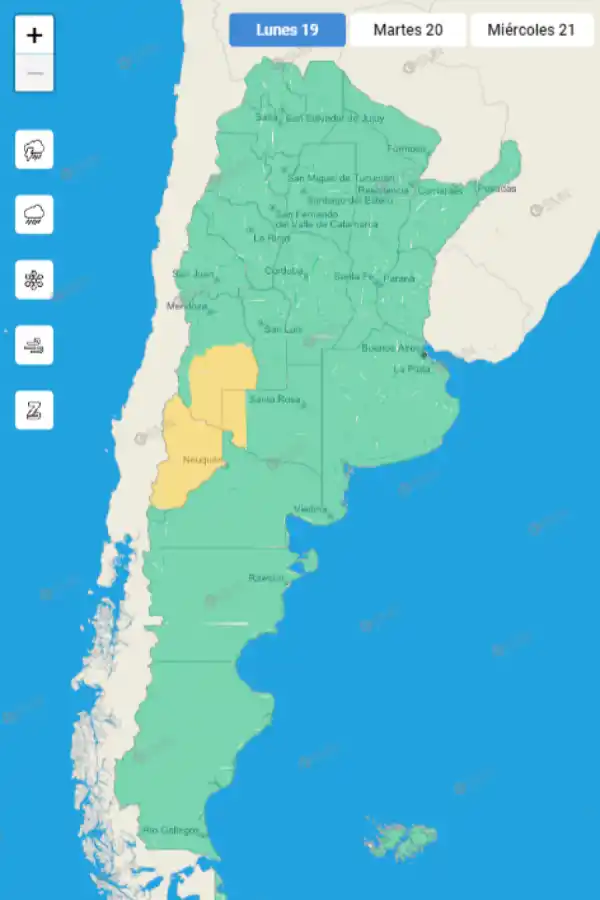 Mapa de alertas del Servicio Meteorológico Nacional