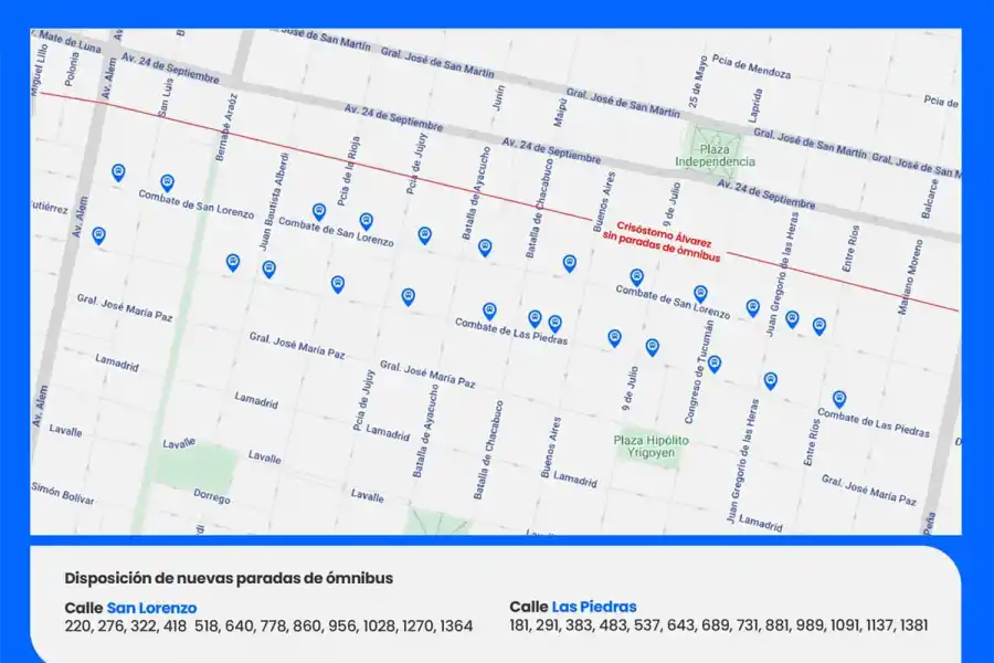 NUEVAS PARADAS. La municipalidad informó dónde se ubicarán las paradas de colectivos en Crisóstomo y San Lorenzo.