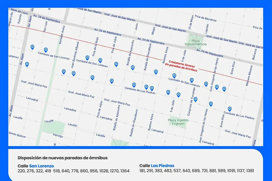 Cambios de sentido de Crisóstomo Álvarez y de San Lorenzo: dónde se tomarán los colectivos