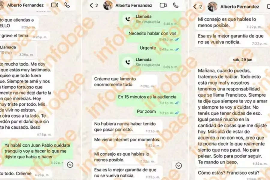 Se filtraron los chats de Alberto Fernández a Fabiola Yáñez el día que desistió de hacer la denuncia