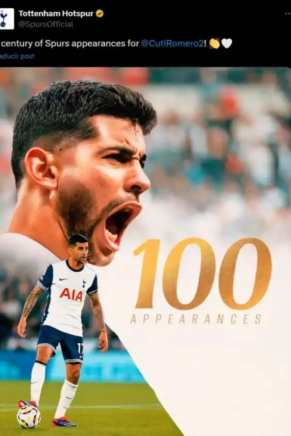 Cuti Romero festejó a lo grande: alcanzó los 100 partidos con Tottenham e hizo un gol frente a Everton