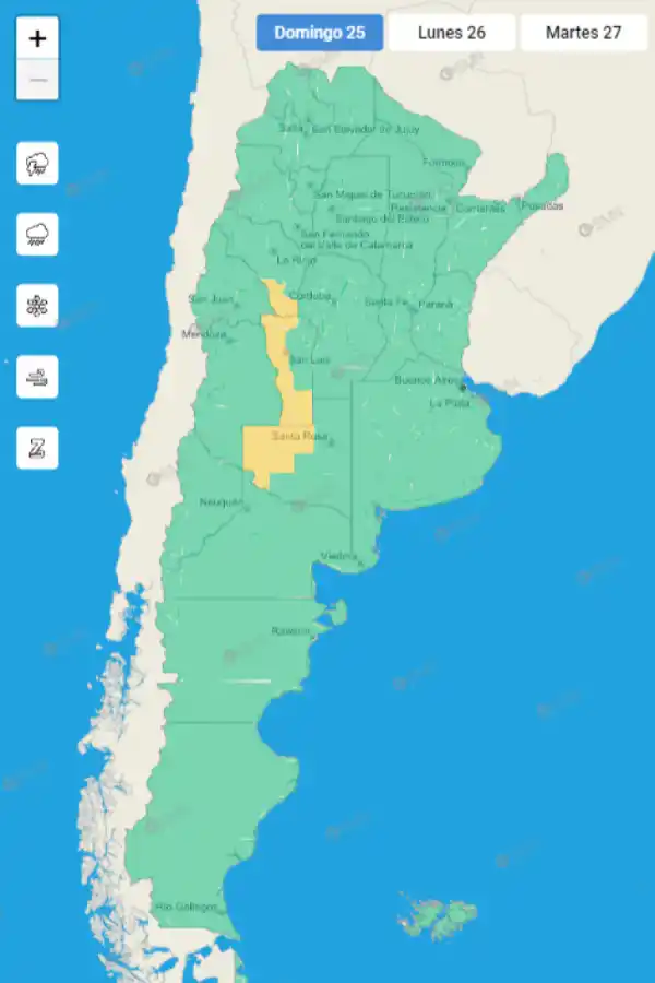Mapa de alertas del Servicio Meteorológico Nacional