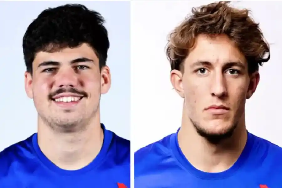 Oscar Jégou y Hugo Auradou, rugbiers franceses acusados de violación.