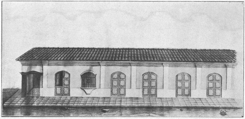 LA CASA DE LA FAMILIA ALBERDI. Este dibujo representa cómo lucía hacia 1857. Estaba ubicada en 25 de Mayo primera cuadra, casi en la esquina con 24 de Septiembre.