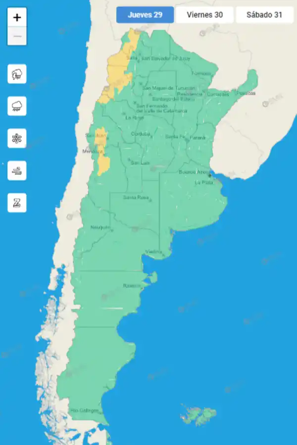 Mapa de alertas del Servicio Meteorológico Nacional