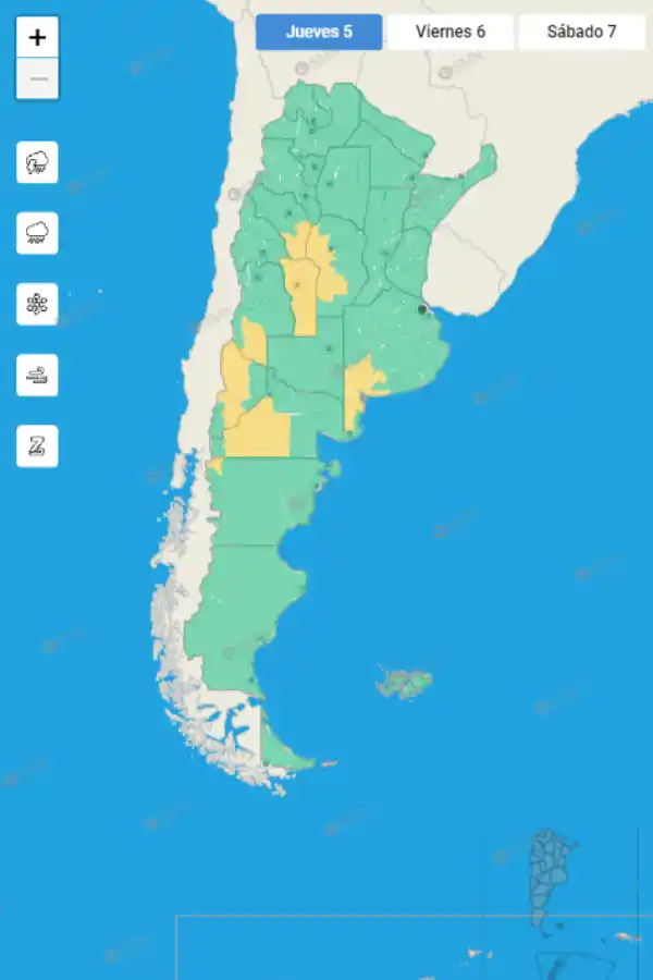 Mapa de alertas del Servicio Meteorológico Nacional