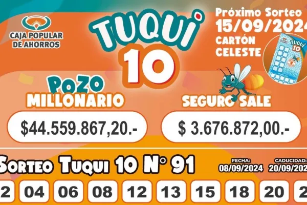 Tuqui 10: cómo salió el sorteo del domingo 8 de septiembre