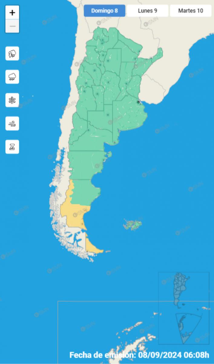 Mapa de alertas del Servicio Meteorológico Nacional