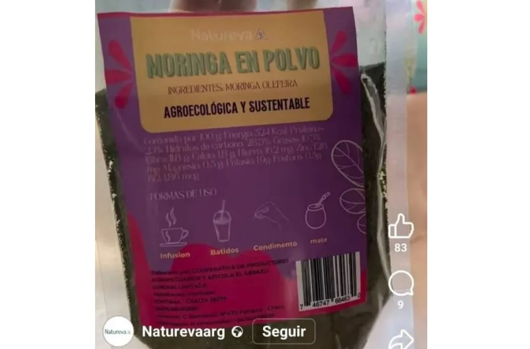 La moringa que fue prohibida por la Anmat por tener rótulos falsos.