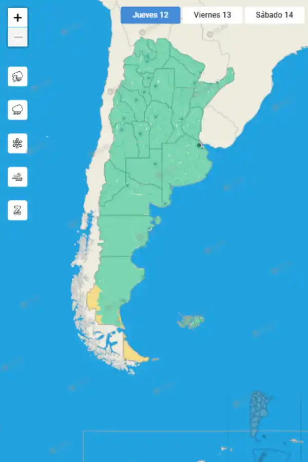 Mapa de alertas del Servicio Meteorológico Nacional