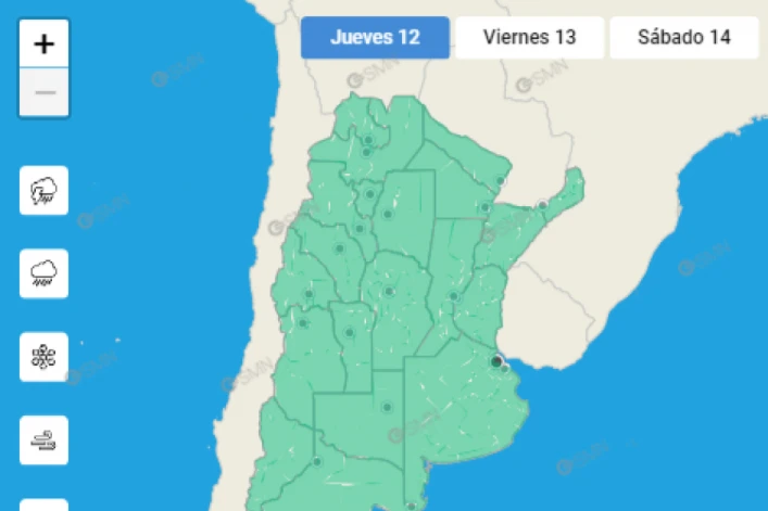 Mapa de alertas del Servicio Meteorológico Nacional