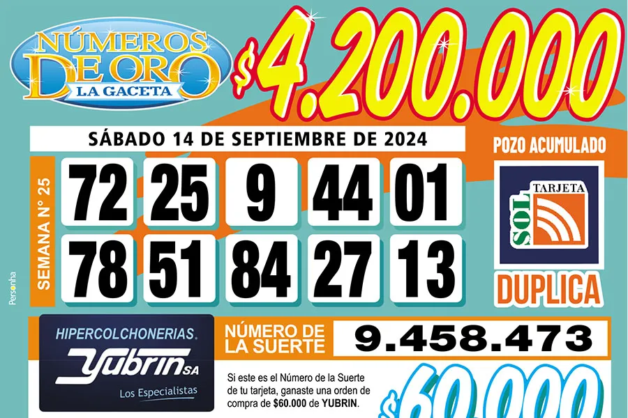 Los Números de Oro de LA GACETA del 14 de septiembre de 2024