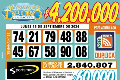 Los Números de Oro de LA GACETA del 16 de septiembre de 2024