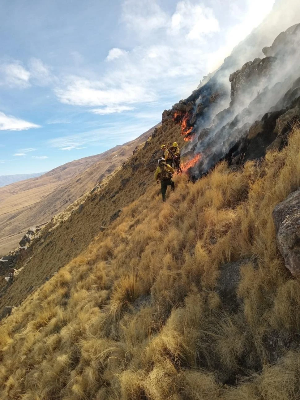 ESFUERZO FÍSICO. Para estar listos para afrontar el fuego -sobre todo, en alta montaña- los bomberos se someten a exigentes entrenamientos.