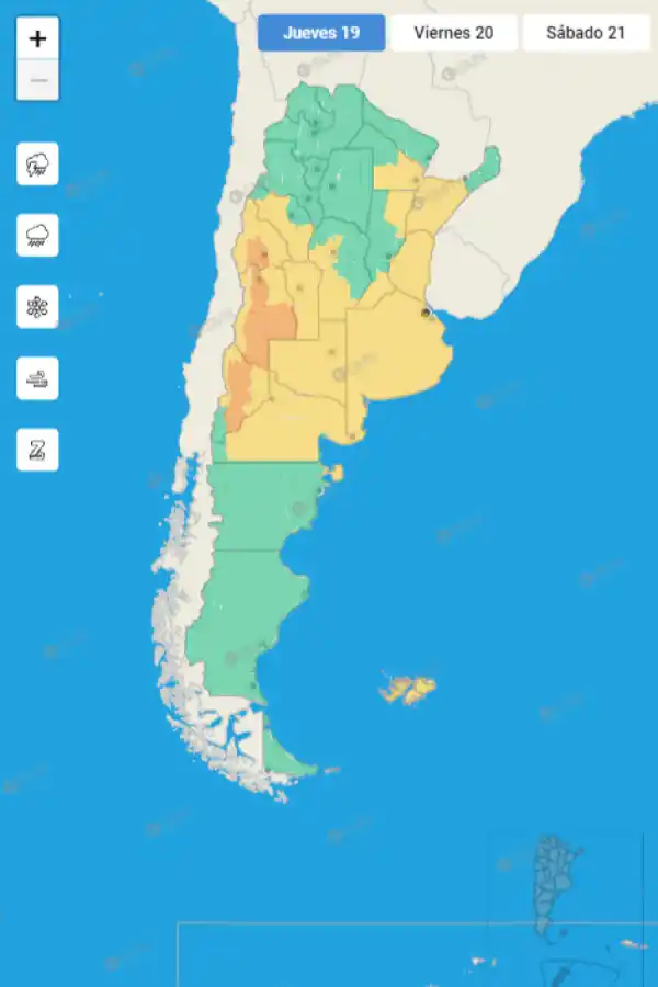Mapa de alertas del Servicio Meteorológico Nacional