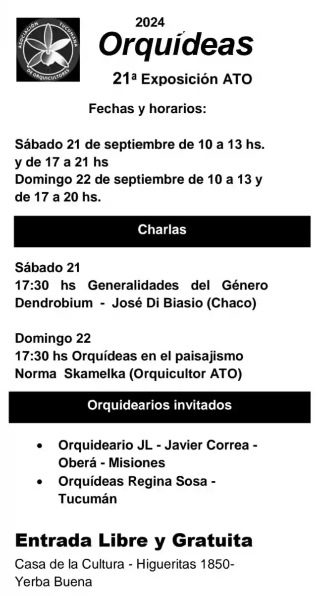 Se realizará la 21ª Exposición de Orquídeas en Yerba Buena