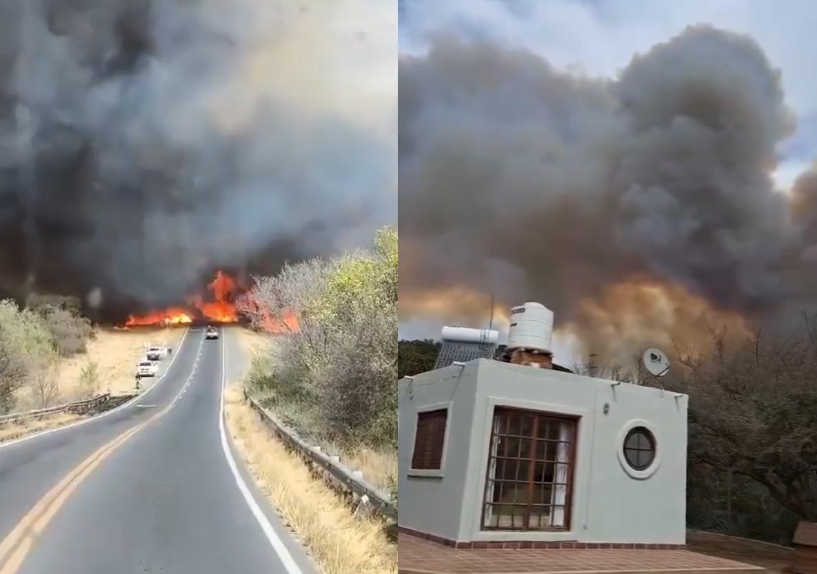 El humo y el fuego dificultan la circulación en Capilla del Monte.