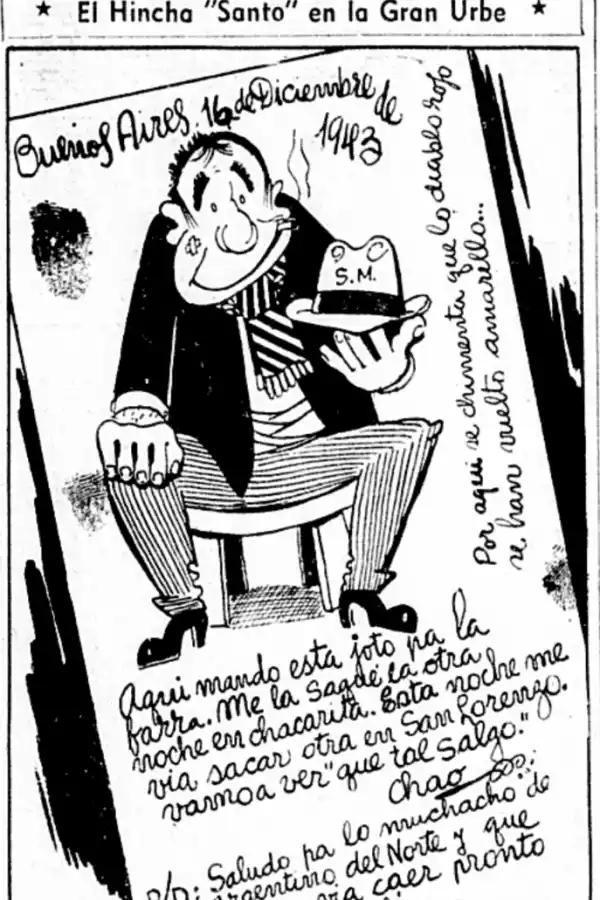 EL HINCHA “SANTO”. Viñeta de Ceferino Sirgo sobre el hincha de San Martín.