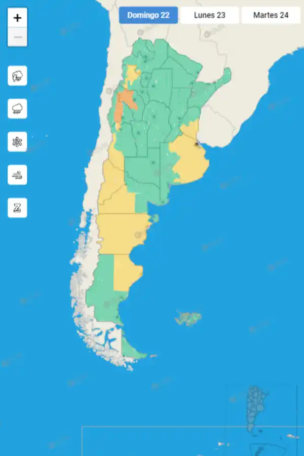 Mapa de alertas del Servicio Meteorológico Nacional