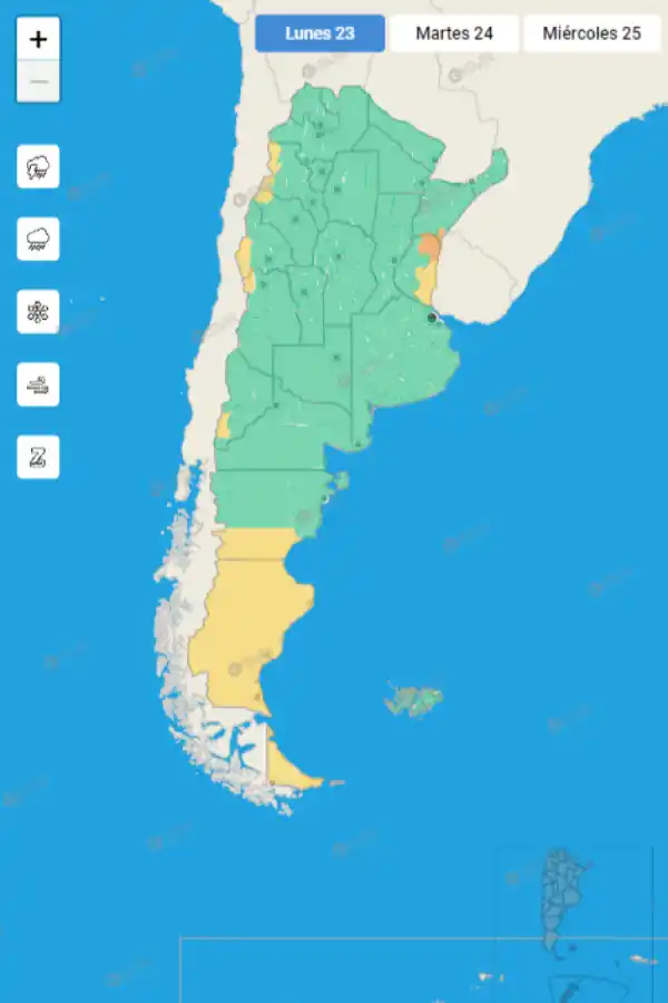 Mapa de alertas del Servicio Meteorológico Nacional