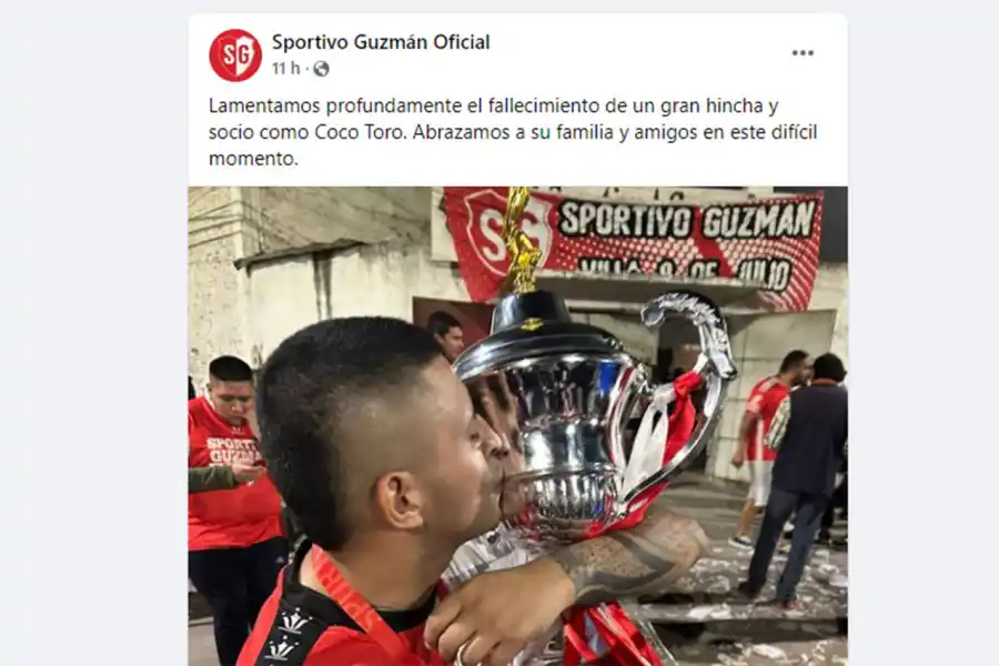 JULIANO. Desde la cuenta oficial de Facebook de Sportivo Guzmán despidieron a 