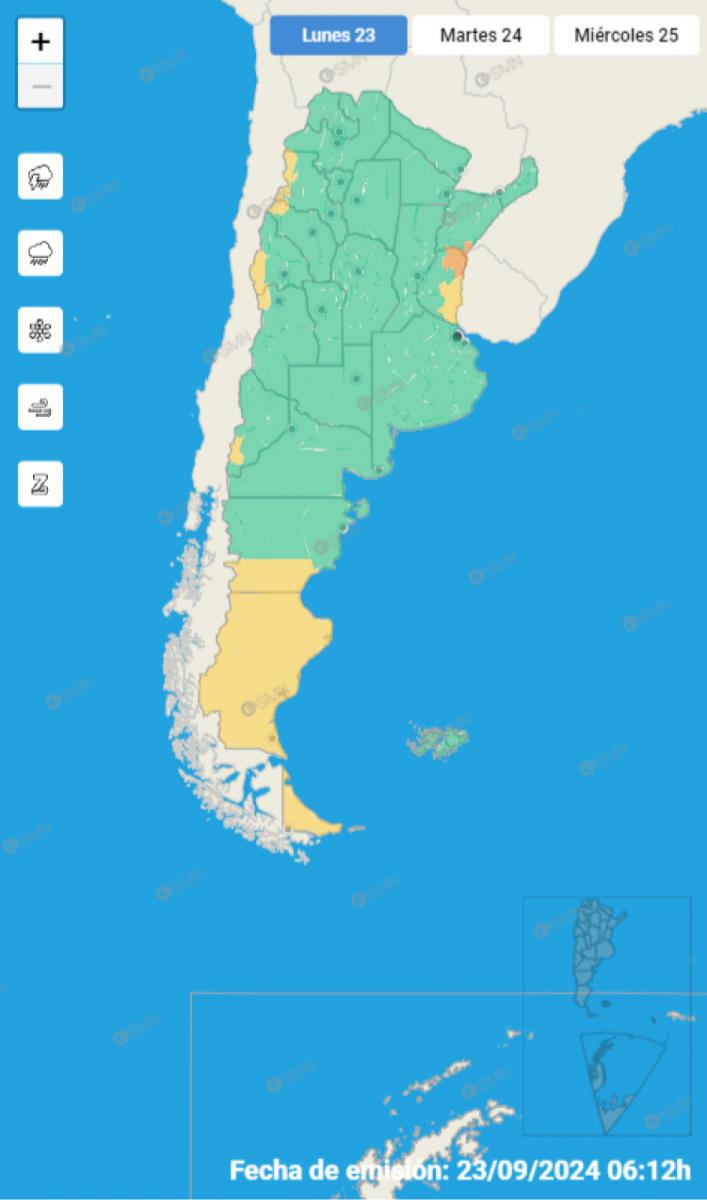 Mapa de alertas del Servicio Meteorológico Nacional