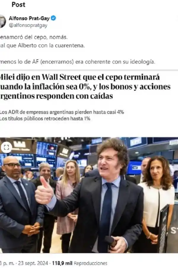 Se enamoró del cepo, igual que Alberto con la cuarentena: la crítica de Prat Gay a Milei