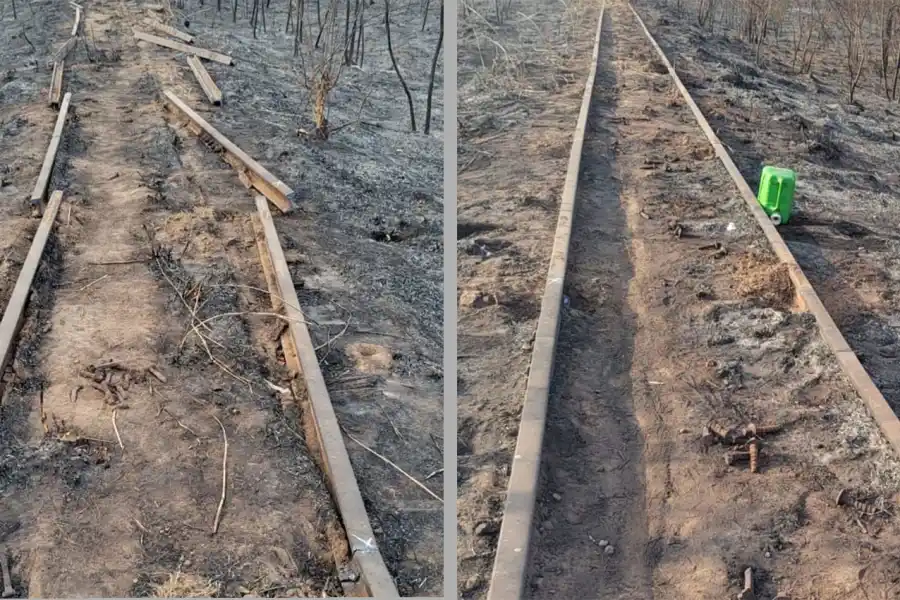 LAS PRUEBAS. En la zona quedaron desperdigados 25 tramos de vías férreas de 3 metros 70 centímetros, con un peso aproximado de 3.800 kilos.