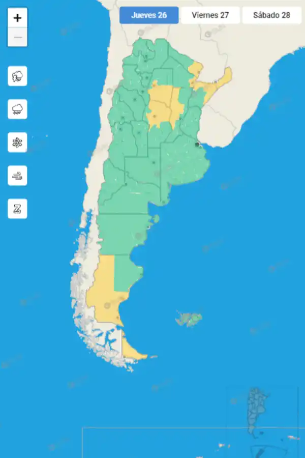 Mapa de alertas del Servicio Meteorológico Nacional