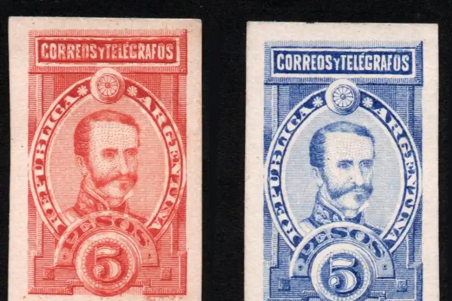 SELLOS. Pruebas sobre cartón, con rojo no adoptado y el azul adoptado.