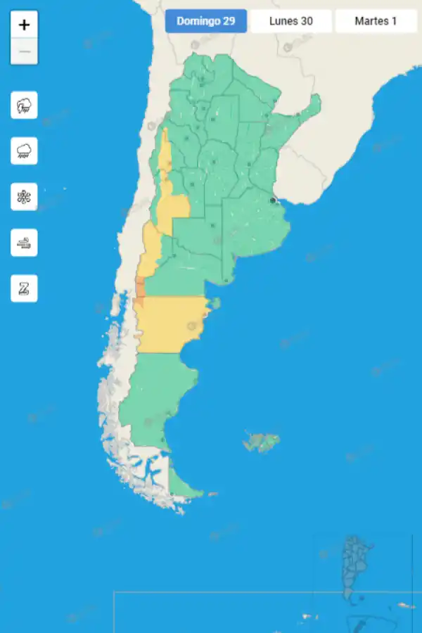 Mapa de alertas del Servicio Meteorológico Nacional