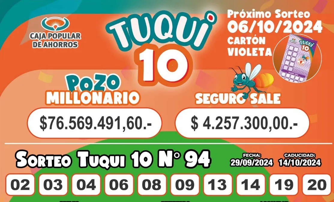 Tuqui 10: se conocieron los resultados del sorteo de la Caja Popular de Ahorros de Tucumán