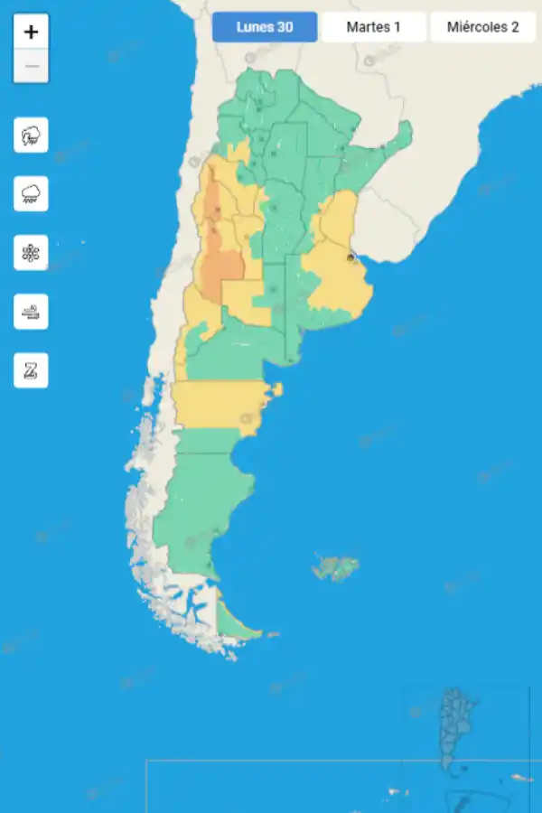 Mapa de alertas del Servicio Meteorológico Nacional