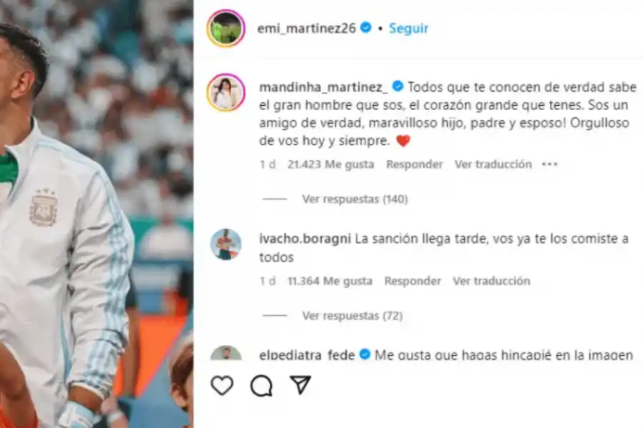 La contundente respuesta de la esposa de “Dibu” Martínez tras la sanción de FIFA