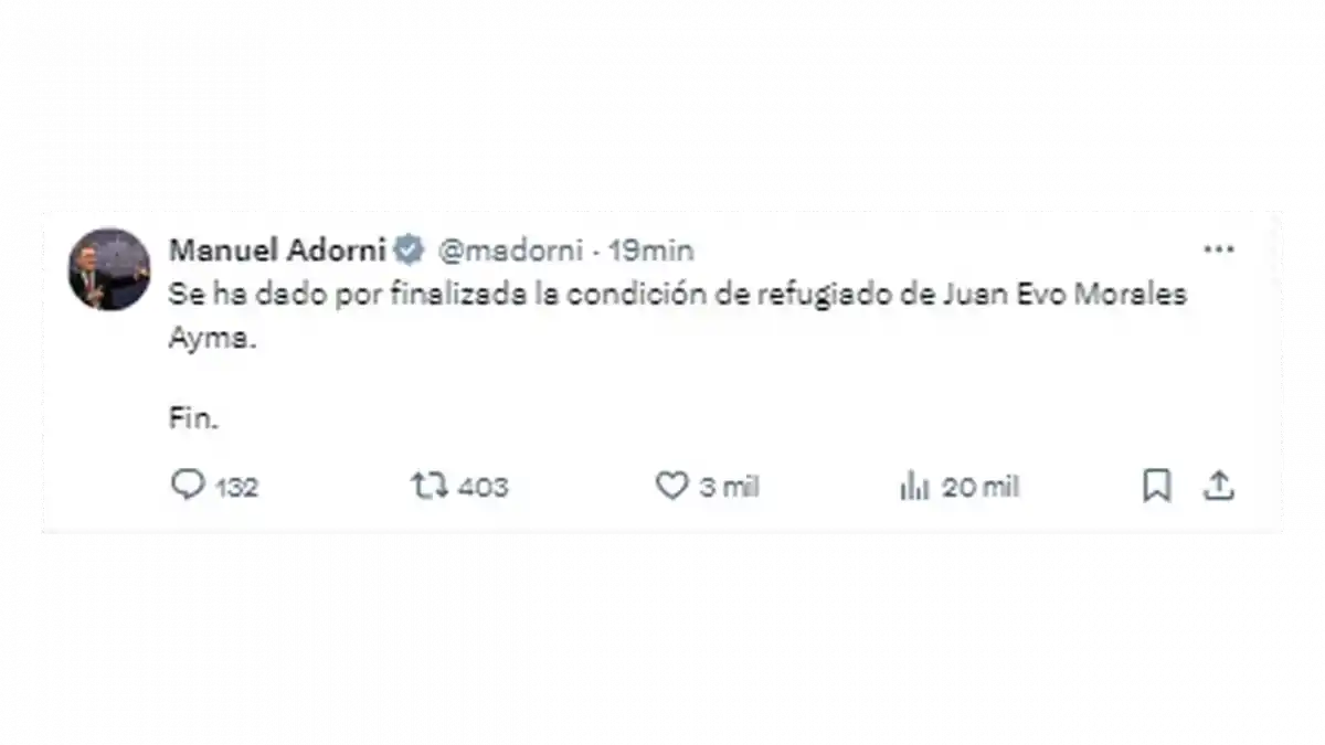 El Gobierno de Javier Milei le quitó a Evo Morales la condición de refugiado político