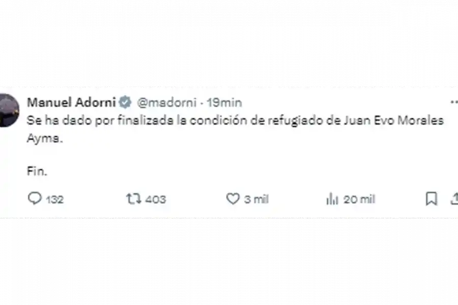 El Gobierno de Javier Milei le quitó a Evo Morales la condición de refugiado político